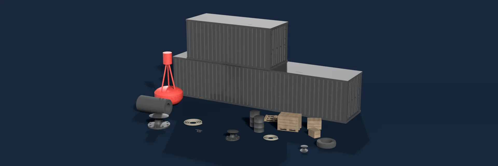 Close on a stack of shipping containers and a tee bollard on a quay apron.